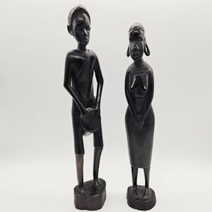 VINTAGE | African ethnic man/woman male/female carved wooden figures statues